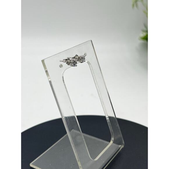 LM Signed 14k White Gold 4 Prong 5mm Round Stud Solitaire CZ Earrings - Picture 3 of 14